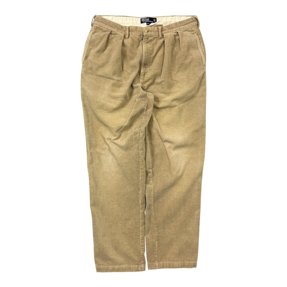Vintage Polo Ralph Lauren Pants Mens 36x34 Beige Andrew Corduroy Pleated Loose